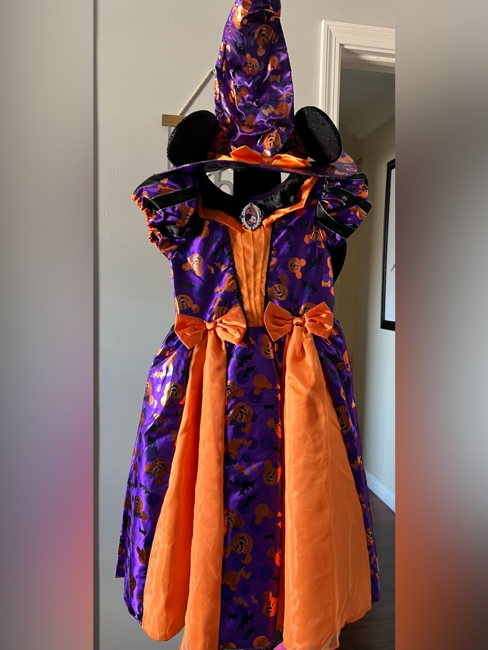 Disney Purple and Orange Pumpkin Minnie Witch Costume with Hat and Ear Accents